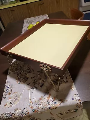 Vintage/MCM Teak Breakfast Tray With Collapsible Metal Legs Yellow • $65