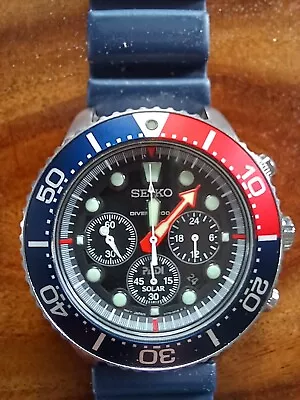 Seiko PROSPEX Padi SOLAR Chronograph DIVERS Watch Pepsi Dial • £260