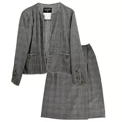 Chanel Setup Suit Collarless Jacket Skirt Gray 20475 #34 191256 • $1480