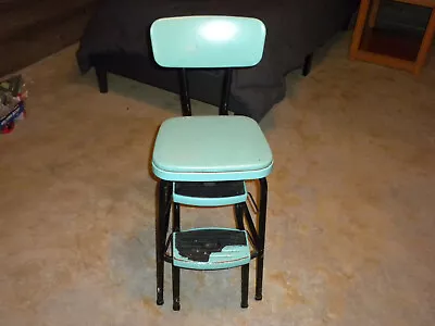 LOTS OF WEAR Vintage Cosco Greenish-Blueish Pull Out Step Stool 36  High Chair • $79.99