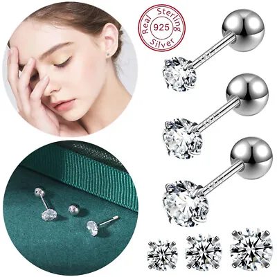 925 Sterling Silver Stud Earrings Round CZ Ear Studs Helix Conch Tragus Piercing • $8.69