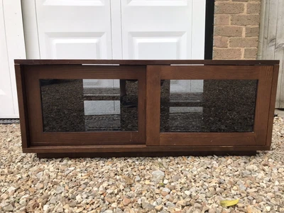 £19 • Buy Solid Wood TV Cabinet With Tinted Tempered Glass Doors On Wheels