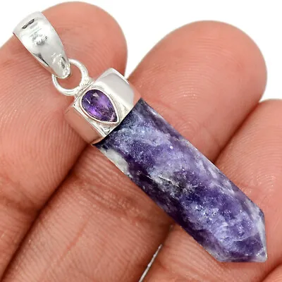 Natural Purple Lepidolite Point  & Amethyst Silver Pendant Jewelry CP31046 • $14.99