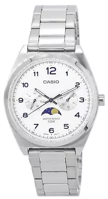 Casio Moon Phase Analog White Dial Japan Mov't Quartz MTPM300D7A 50M Mens Watch • £83.87