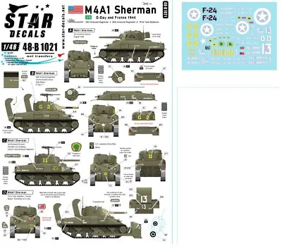 Star Decals For 1/48 US M4A1 Sherman. D-Day And France In 1944. • $11.95