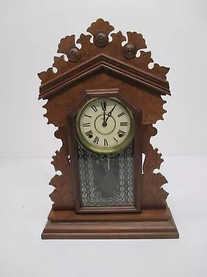 Antique E Ingraham Gingerbread Wood Shelf Clock Reverse Painted Glass Door As Is • $69.95