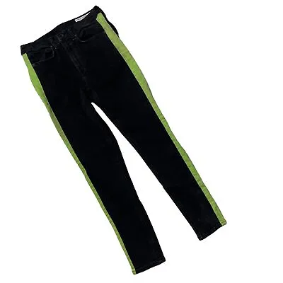 Rag And Bone Mito Jeans Size 29 Black Skinny High Rise Green Vinyl Stripes • $47.19