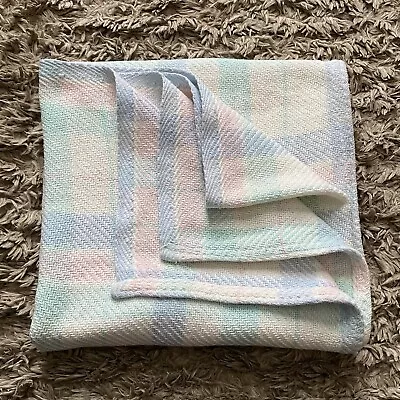 Vintage Woven Knit Pastel Baby Blanket 100% Cotton Made In USA Plaid Block • $49.95