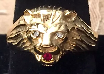 Vintage Yellow Gold Plated Men’s Lion’s Head Ring Size: 10 • $49.95