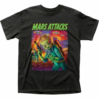 Mars Attacks UFOs Attack T Shirt Mens Licensed Movie UFO Aliens Tee New Black • $17.49