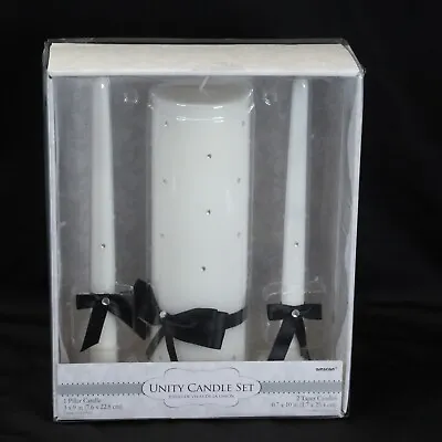  Amscan White Rhinestone Wedding Ceremony Unity Candle Set Black Bows  • £17.36