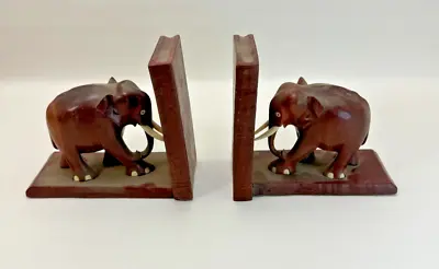 Old Original Red Hand Carved Wood Elephant Book Ends Very Rare • $12.99