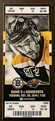 Boston Bruins 10/28/2014 NHL Ticket Stub Vs Minnesota Wild • $5.95