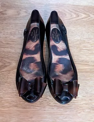 Melissa X Vivienne Westwood Ultragirl Flats 8 Shoes Black Tortoiseshell Bow • $32