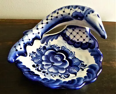 Blue & White Fish Trinket Dish ~ Hand Made In Russia ~ 5-3/4  X 3-3/4 ~ Exc Cond • $5