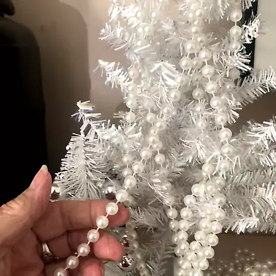 Vtg 7+ Ft 88  Ivory White PEARLS Xmas Bead GARLAND Mantle Decor PLASTIC • $11.95