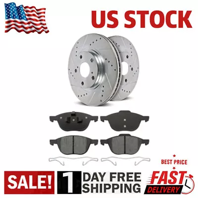 Front Drilled & Slotted Rotors Brake Pads For Ford Focus Volvo C30 S40 • $78.93