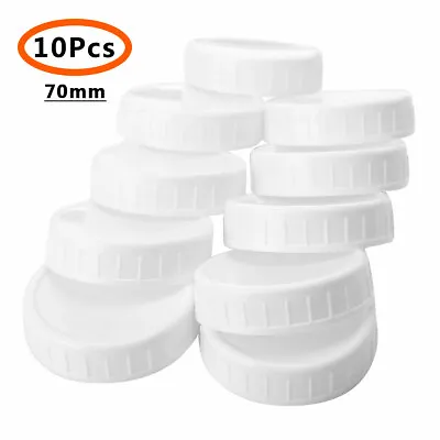 £7.62 • Buy 10 Plastic Storage Cap Ribbed Seal Lids For Regular Mouth Mason Jar Bottle 70mm