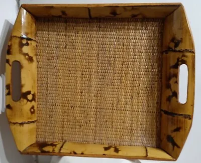 Large Tiki Bar Handcrafted Bamboo Wood Woven Wicker Serving Tray • $45