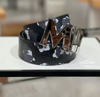 On Sale! MCM Unsex Black/ Navy Logo Bucket Reversible Leather Belt One Size $350 • $227.05