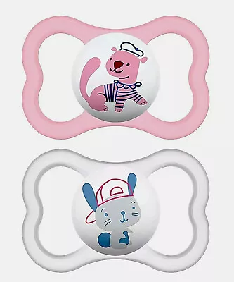 MAM Air 6+m Girls 2 Pk Pinks Sensitive Skin Orthodontic Pacifiers Sterilizer Box • $8.35