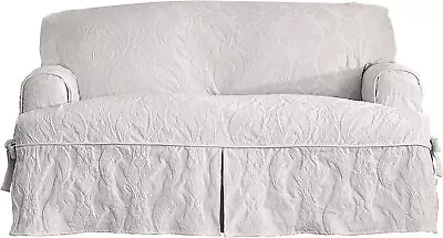 SureFit Matelasse Damask 1 Piece T-Cushion Kick Pleat Sofa Slipcover White • $98.71