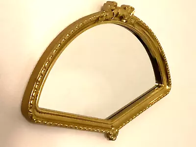 Vintage Home Interiors & Gifts~ Mirror Gold Wall/Vanity Mirror Fan Shaped W/ Bow • $17.50