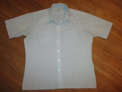 Vtg 60s 70s KMART LIGHT BLUE BUTTON FRONT SHIRT Decorative Stitch LARGE 16-16.5 • $42.71