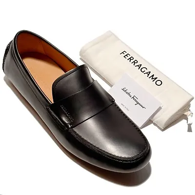 Ferragamo Strap Loafers Black Calf Leather Men's Drivers Dress Moccasin Slip-on • $495