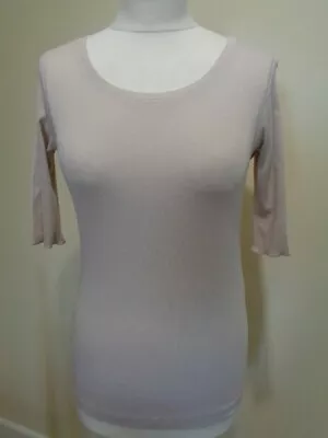 Marc Cain Beige Scoop Neck Cotton Ribbed T-shirt - Size 12 (n.3) • £35