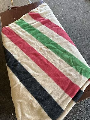 VINTAGE LL BEAN STRIPED CAMP BLANKET WOOL HUDSON BAY STYLE 78  By 68” • $34.95