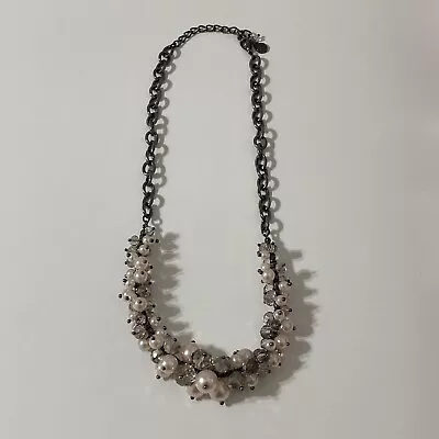 $4.99 • Buy Bubble Bauble Pearl Beaded Silver Tone Gun Metal Chain Statement Necklace
