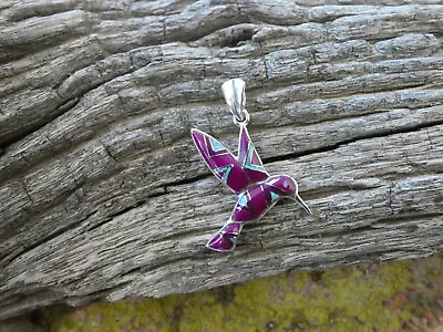 Hummingbird Sterling Silver Sugilite Gemstone & Opal Inlayed Purple Pendant D38 • $34.95