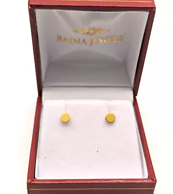 22ct Yellow Gold Round Plain Flat Disc Button Style Stud Earrings • £110