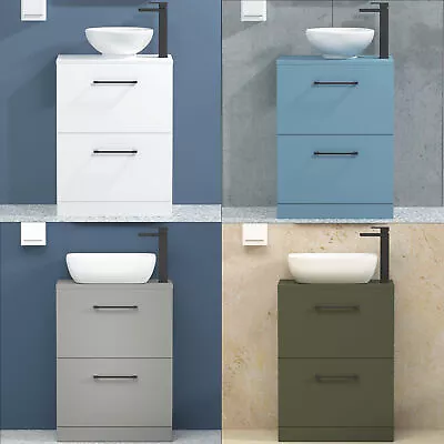 Floor Standing Vanity Unit Basin 2 Drawer Matt Black Handles Multicolour & Size • £207.99