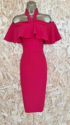 Bnwt Magi-sculpt Red Halter Neck Off Shoulder Party Occasion Midi Dress S18 • £29.99