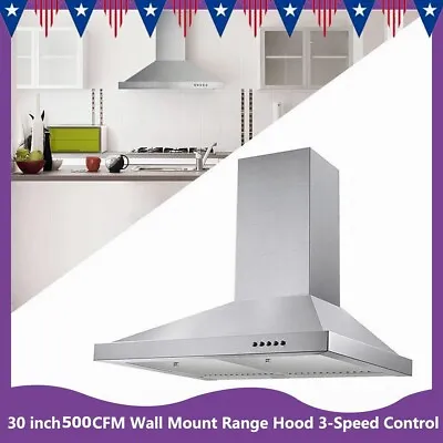 450CFM Wall Mount Range Hood 30inch Stainless Steel Kitchen Vent W/LED Sliver   • $119.99