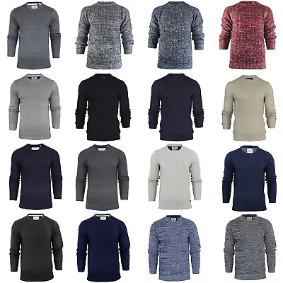 Brave Soul Mens Crew Neck Jumpers Chunky Cable Knit Pullover Winter Sweaters Top • £14.99