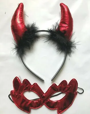 £3.75 • Buy Halloween Devil Horns Headband & Mask Hen Deluxe Ladies  Fancy Dress Party UK