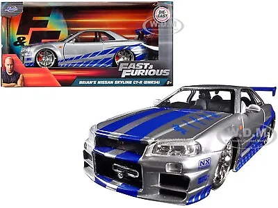 Brian's Nissan Gtr Skyline R34 Silver & Blue Fast & Furious 1/24 Car Jada 97158 • $23.99