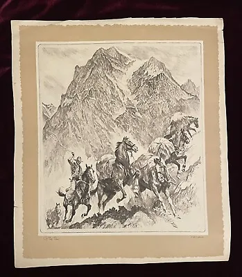 Vintage Art R. H. Palenske Etching Print - Up The Trail - Cowboy Horse • $65