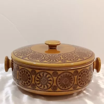 Vintage Glazed Honey Brown Aztec/ Mayan/ Mexican Style Crock Pot/ Bowl With Lid • $35