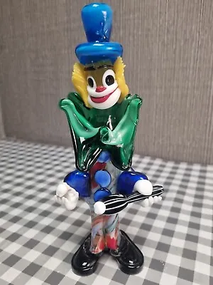 Vintage Murano Art Glass Clown 25cm Tall Green Bow & Blue Hat-DAMAGED-CHIPPED! • £21