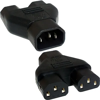 IEC Y Splitter Mains Power Adapter 10A 240V 1x C14 Male To 2x C13 Female Way • £6.49