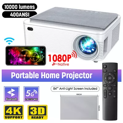 $253.59 • Buy 5G 1080P Video WiFi Projector 4K Bluetooth Android 9.0 Movie Home Theater Cinema