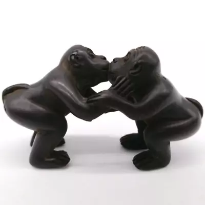 Japanese Wooden NETSUKE  Kissing Monkeys  Antique Hand Carved Interior OTA693 • £217.16