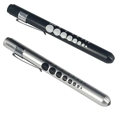 2 BLACK &SILVER Diagnostic Penlight Pocket Medical LED With Pupil Gauge Reusable • $10.50
