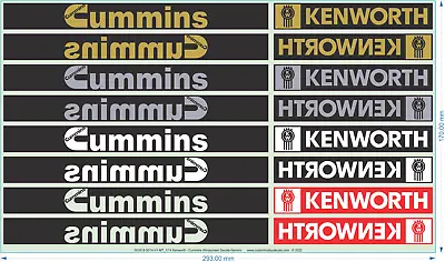 Kenworth - Cummins Windscreen Decals - 1/14 1/16 1/25 1/50 - Water Decals • $9.90