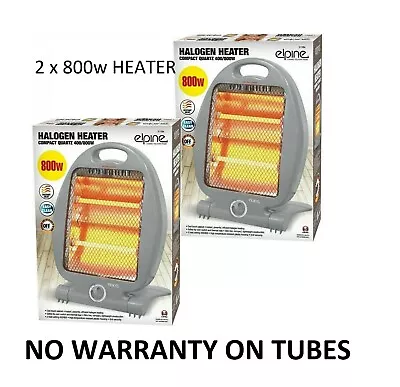 2 X 800w Portable Electric Halogen Quartz Heater Instant Heat 2 Bars Standing • £20.99