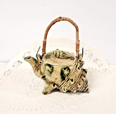 Vintage Seashell Conch Shaped Mini Teapot With Lid Wrapped Handle Japan • $22